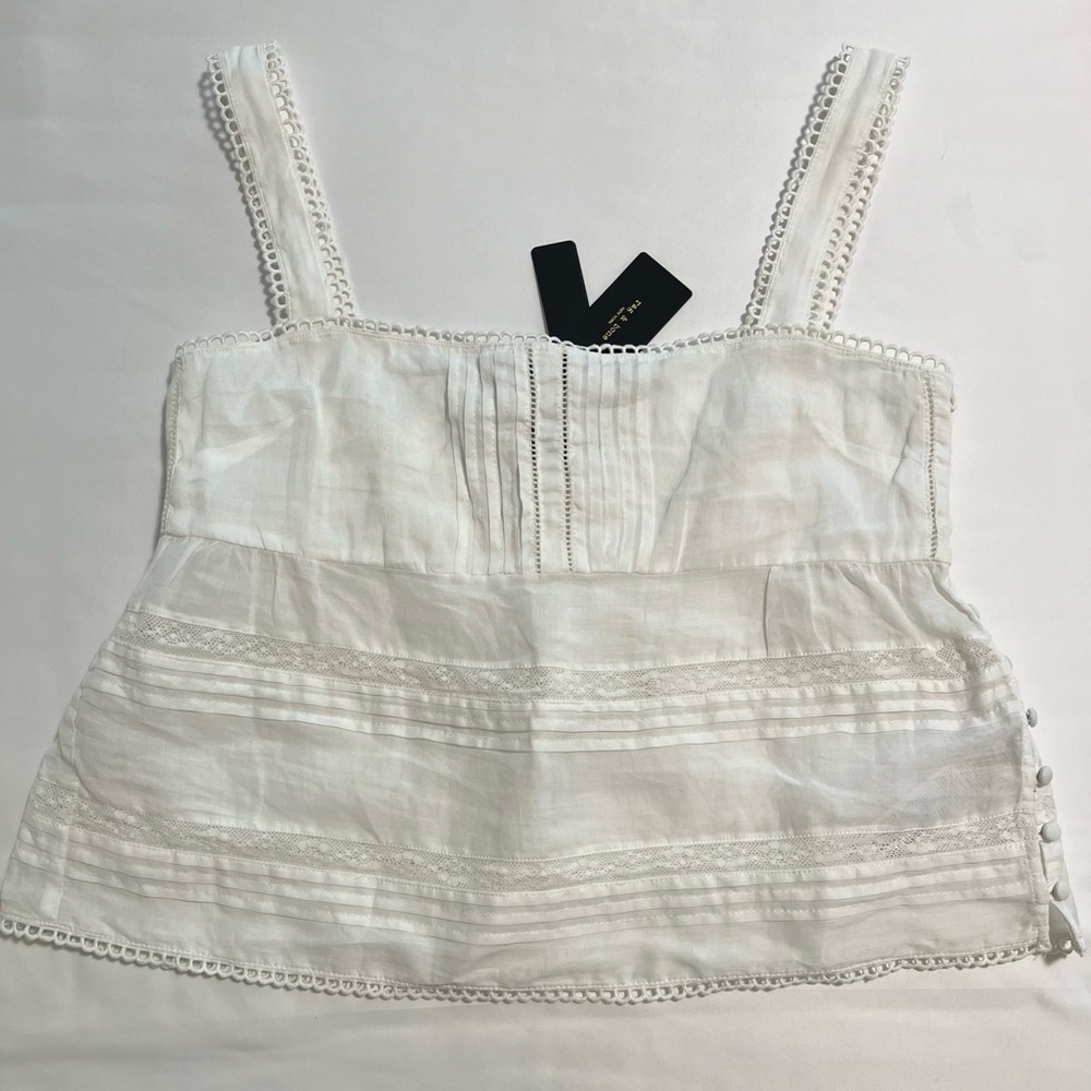 Rag & Bone White Lace-Trim 100% Cotton Top